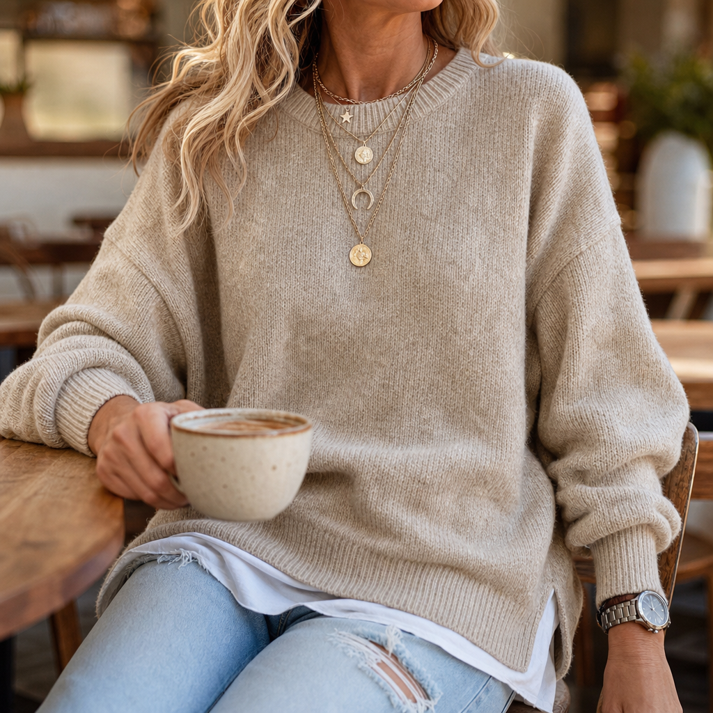 Selina | Women's Balloon Sleeve Knitted Jumper Dropped Shoulder Side Slits