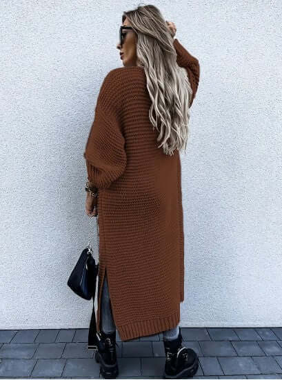Sidonia | Women's Long Chunky Knit Cardigan Side Slits Open Front