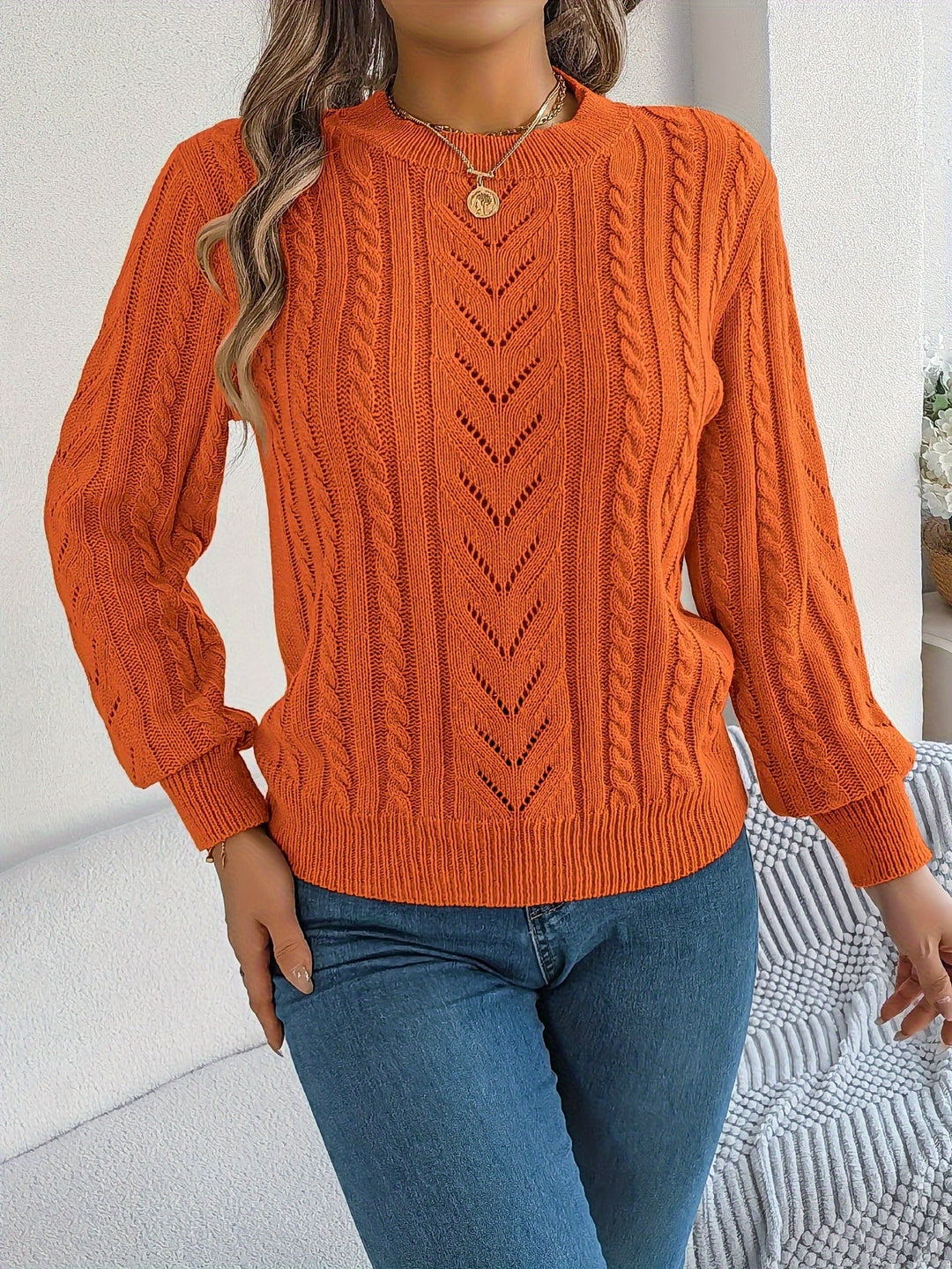 Blythe | Women's Cable Knit Textured Jumper Round Neck
