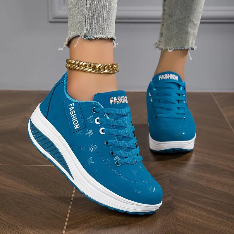 Charlotte | Women's Lace-Up Wedge Trainers Round Toe Cushioned Sole