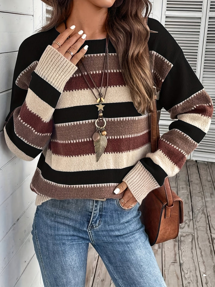 Delphine | Women's Striped Crew Neck Knitted Jumper Loose Fit