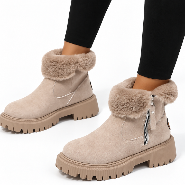 Philippa | Women's Suede-Look Ankle Boots Faux-Fur Lined Side Zip