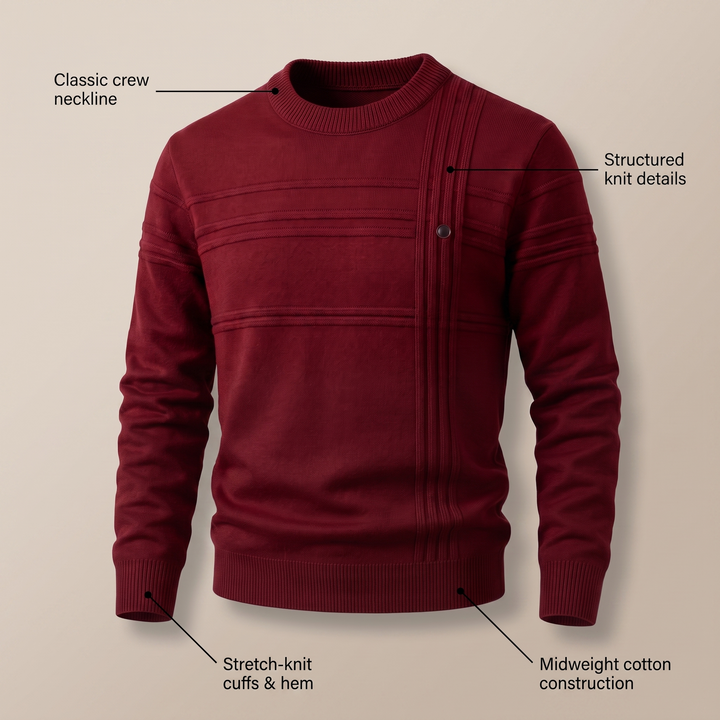 Matthias | Men's Cotton Crew Neck Knitted Jumper Ribbed Cuffs