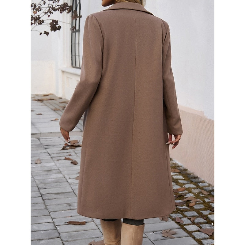 Walpurga | Women's Long Coat Straight Cut Notch Lapel Flap Pockets