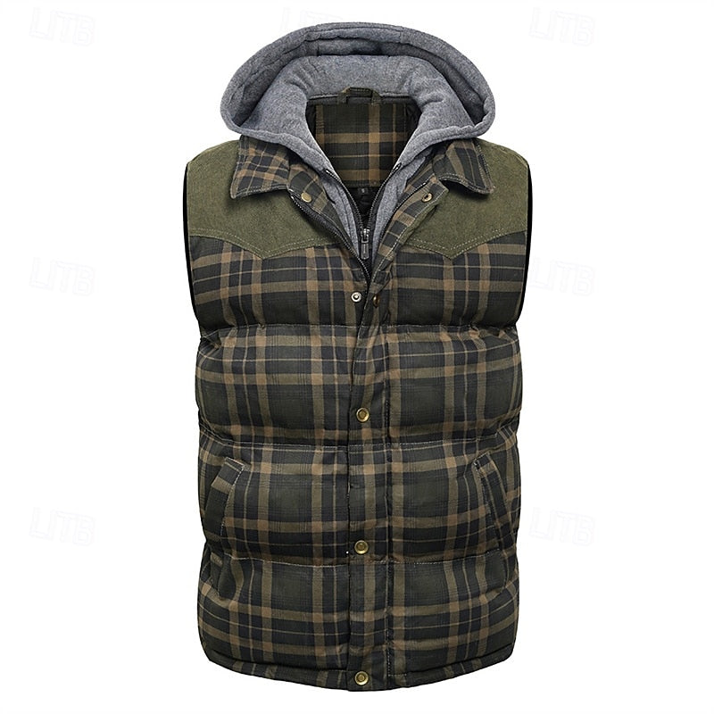 Keaton | Men's Hooded Quilted Gilet Padded Checked Body Warmer