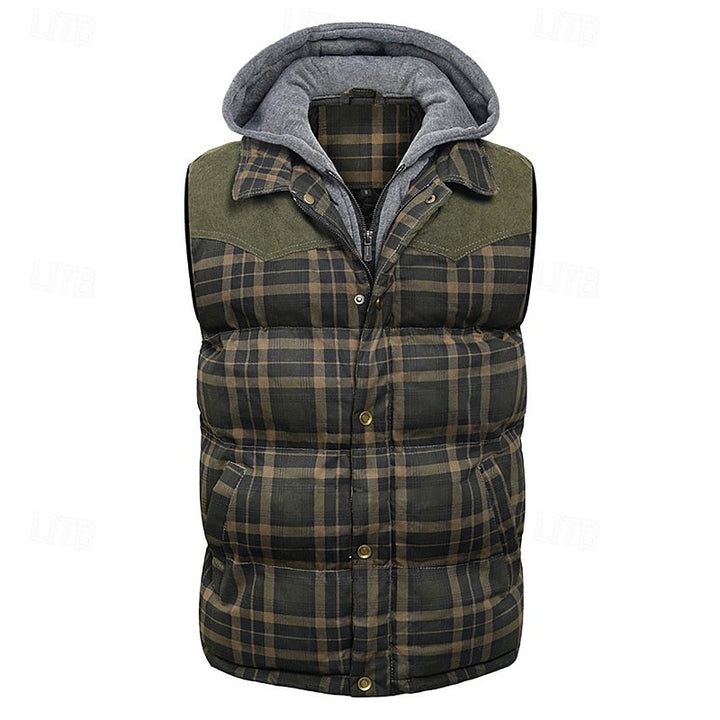 Keaton | Men's Hooded Quilted Gilet Padded Checked Body Warmer