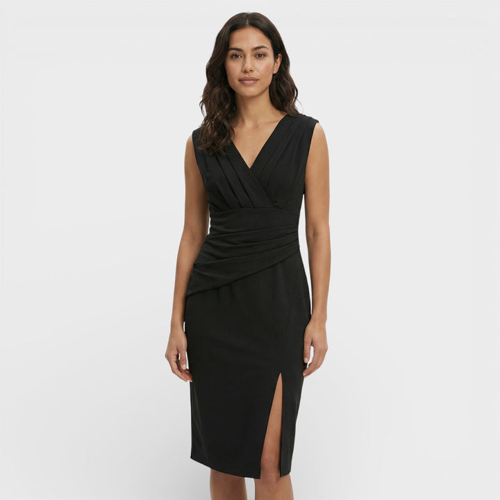 Sophie | Women's Pleated V-Neck Midi Dress Fitted Draped Split