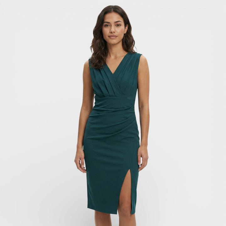 Sophie | Women's Pleated V-Neck Midi Dress Fitted Draped Split