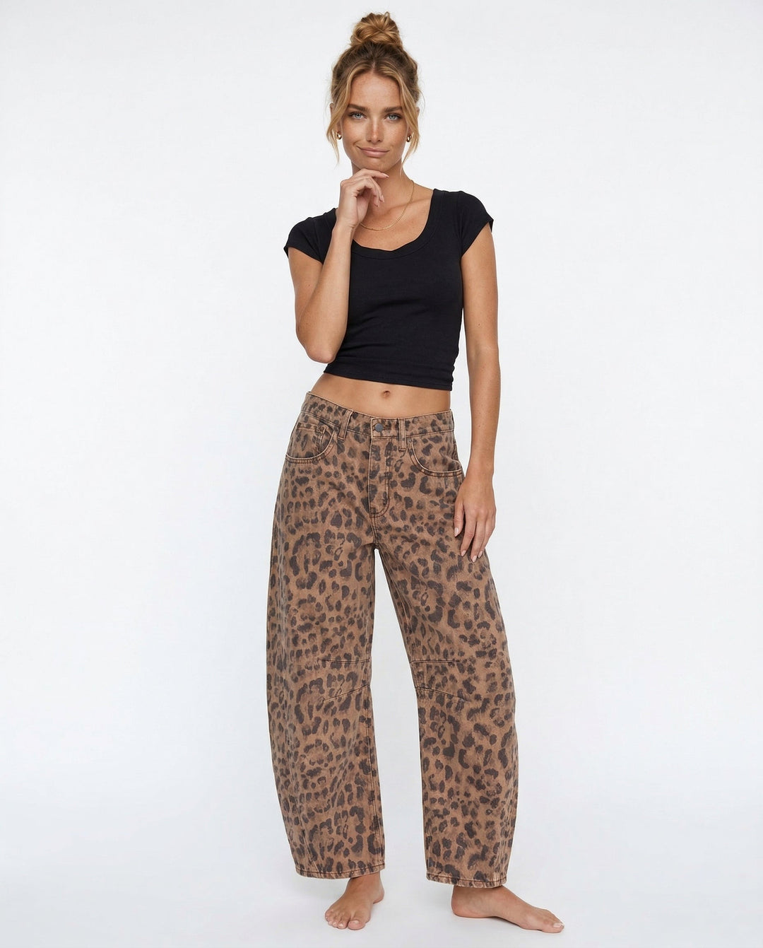 Coralie Leopard Barrel Leg Jeans