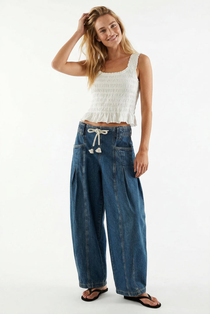 Lucienne Drawstring Wide Leg Denim Pants