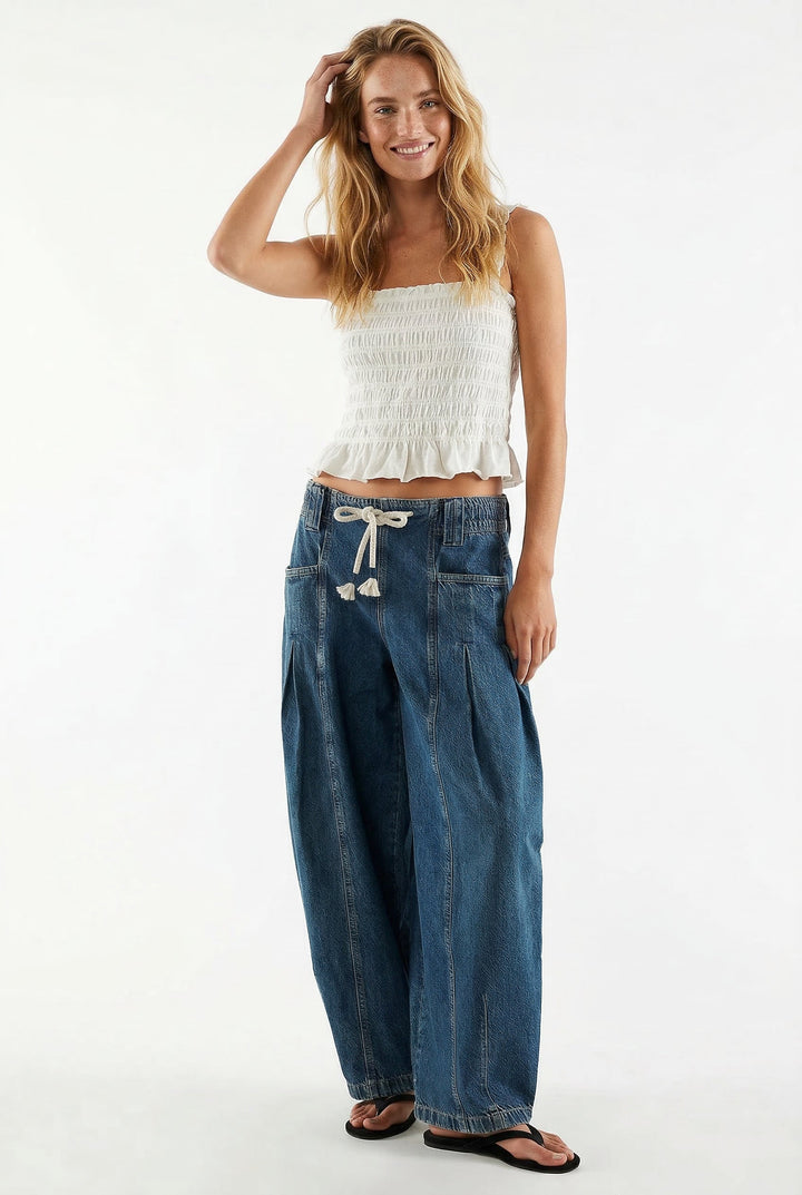 Lucienne Drawstring Wide Leg Denim Pants