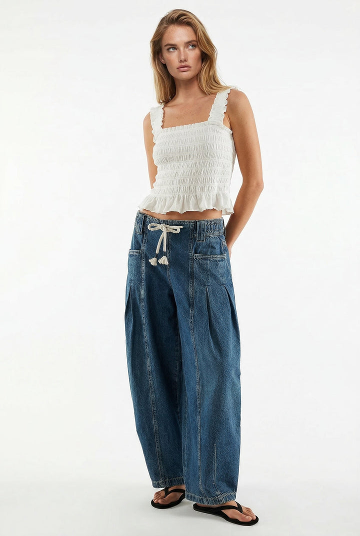 Lucienne Drawstring Wide Leg Denim Pants