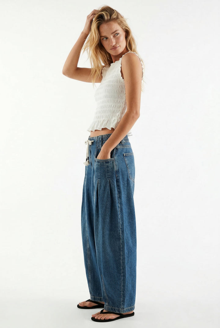 Lucienne Drawstring Wide Leg Denim Pants
