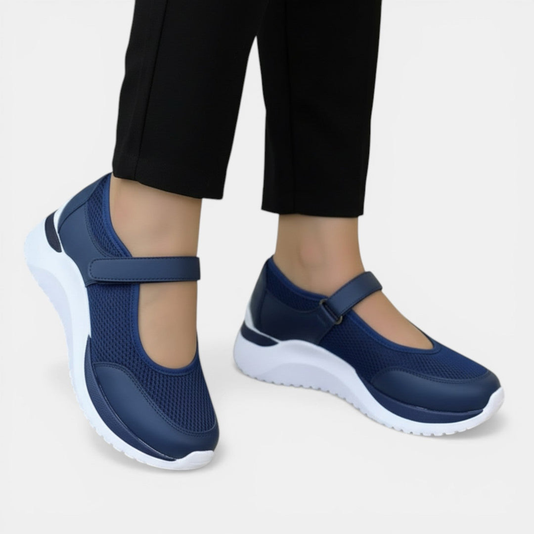 Lucy | Women's Knit Mary Jane Trainers Hook-and-Loop Strap Cushioned Sole