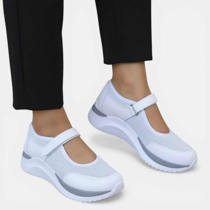 Lucy | Women's Knit Mary Jane Trainers Hook-and-Loop Strap Cushioned Sole