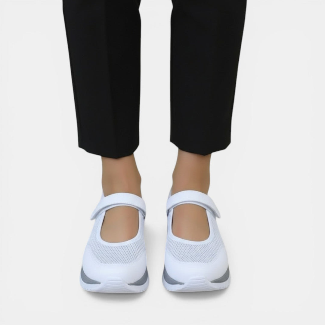 Lucy | Women's Knit Mary Jane Trainers Hook-and-Loop Strap Cushioned Sole