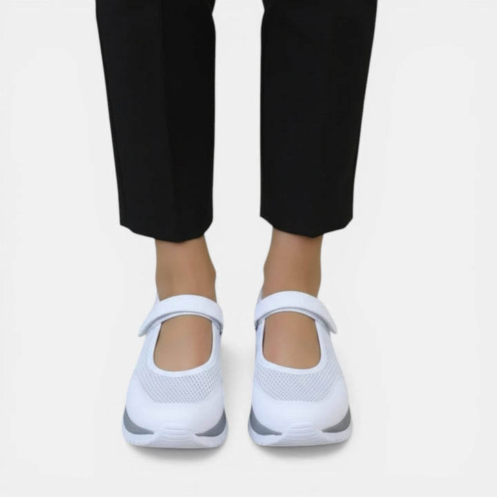 Lucy | Women's Knit Mary Jane Trainers Hook-and-Loop Strap Cushioned Sole