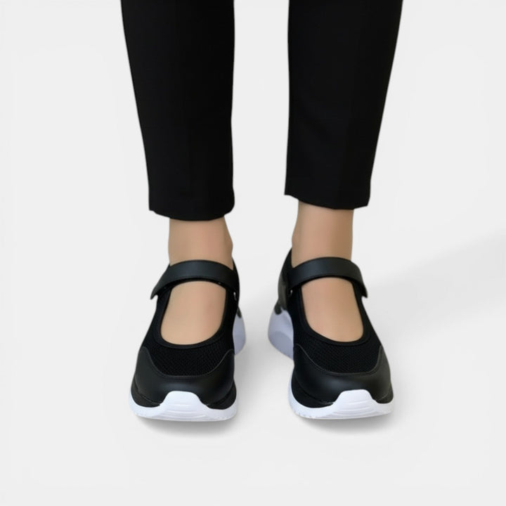 Lucy | Women's Knit Mary Jane Trainers Hook-and-Loop Strap Cushioned Sole