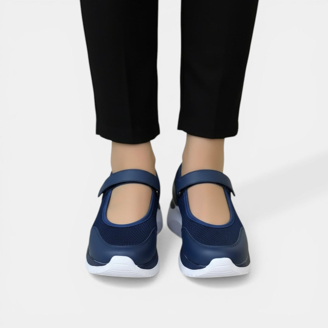Lucy | Women's Knit Mary Jane Trainers Hook-and-Loop Strap Cushioned Sole