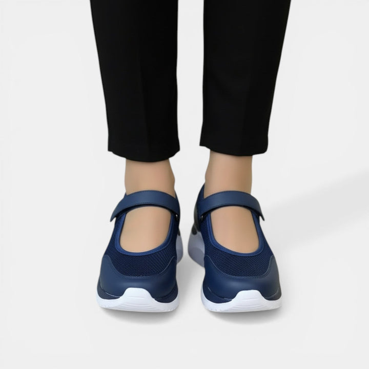 Lucy | Women's Knit Mary Jane Trainers Hook-and-Loop Strap Cushioned Sole