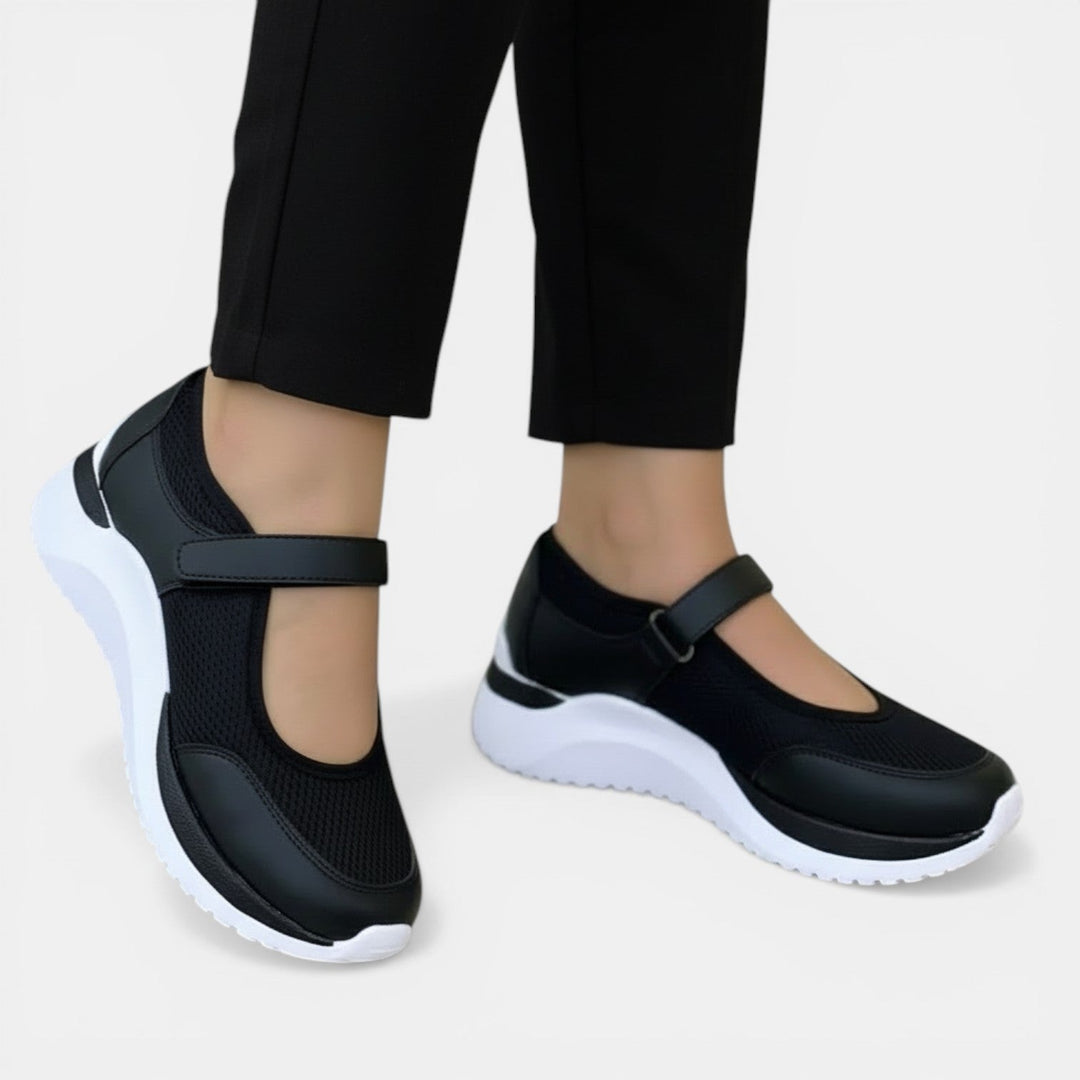 Lucy | Women's Knit Mary Jane Trainers Hook-and-Loop Strap Cushioned Sole