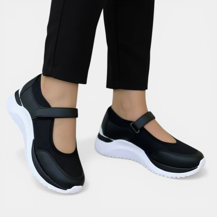 Lucy | Women's Knit Mary Jane Trainers Hook-and-Loop Strap Cushioned Sole