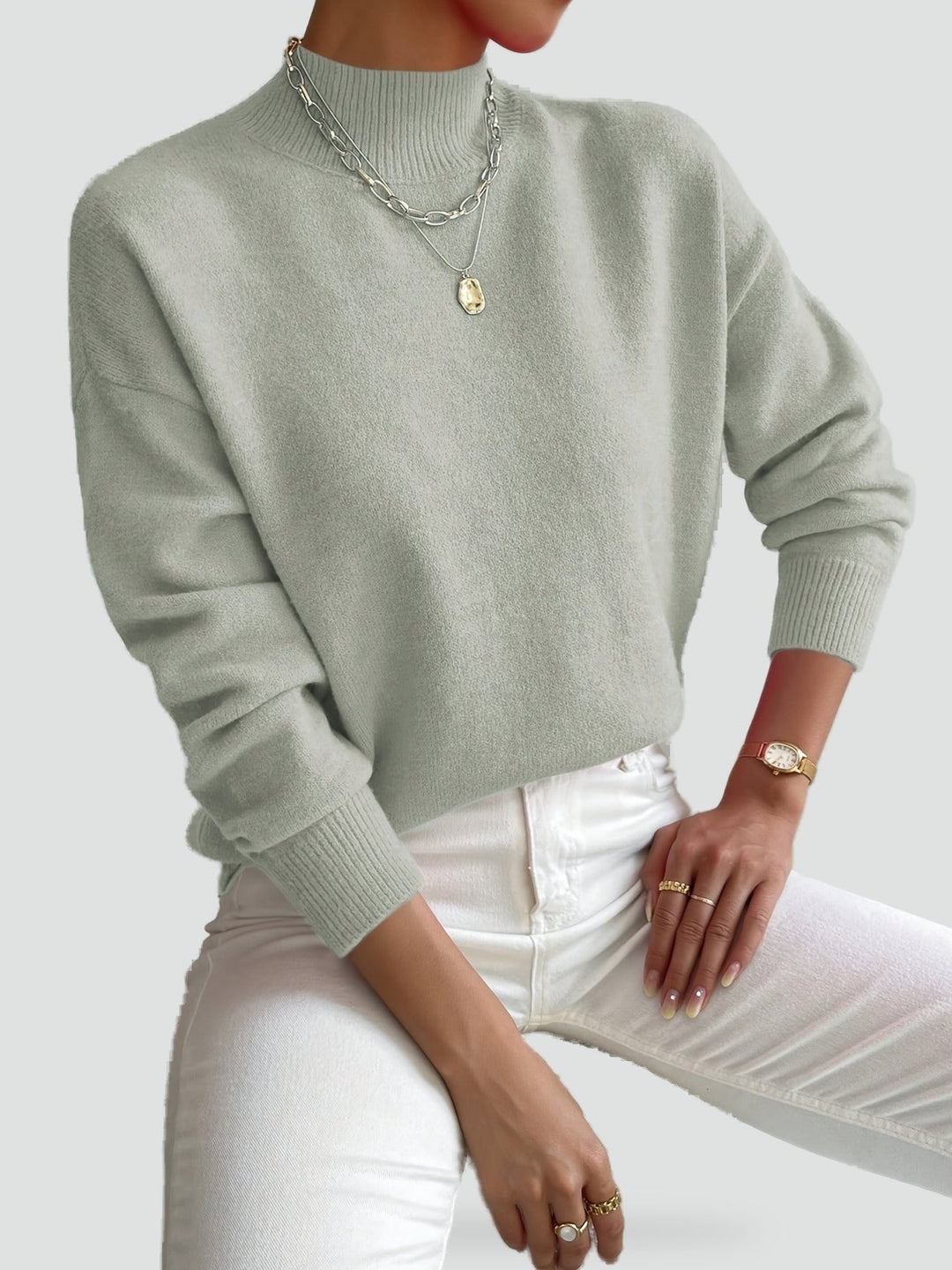 Marina | Women's Brushed Knit Mock Neck Jumper Ribbed Cuffs