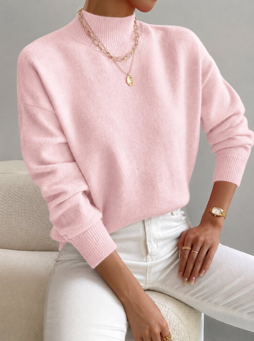 Marina | Women's Brushed Knit Mock Neck Jumper Ribbed Cuffs