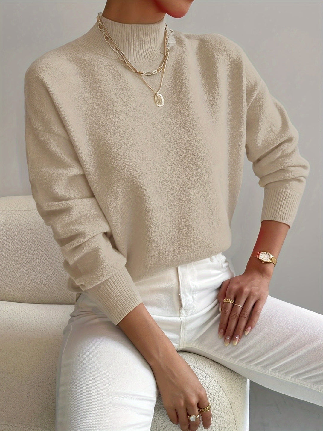 Marina | Women's Brushed Knit Mock Neck Jumper Ribbed Cuffs