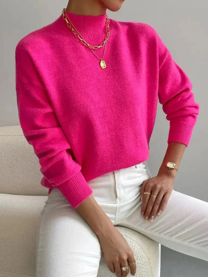 Marina | Women's Brushed Knit Mock Neck Jumper Ribbed Cuffs