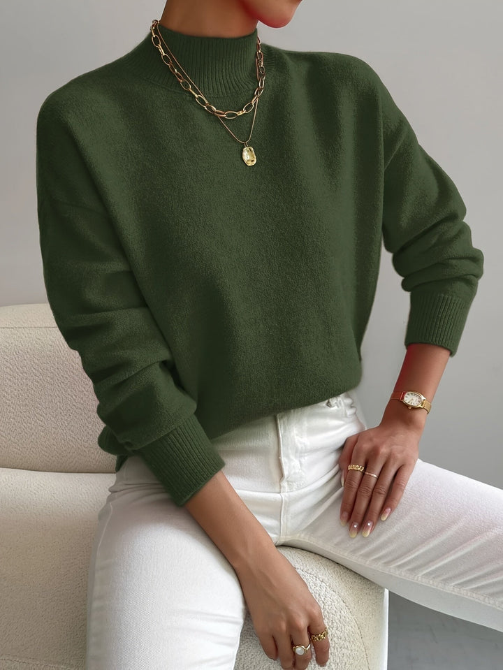 Marina | Women's Brushed Knit Mock Neck Jumper Ribbed Cuffs