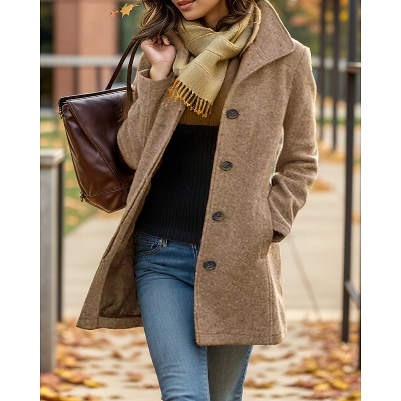 Notburga | Women's Brushed Coat Notch Collar Four-Button Side Pockets