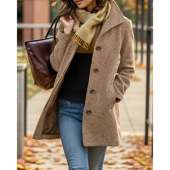Notburga | Women's Brushed Coat Notch Collar Four-Button Side Pockets