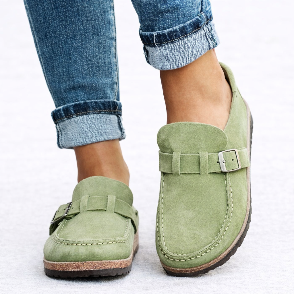 Tabitha | Women's Slip-On Loafers Buckle Detail Suede-Style