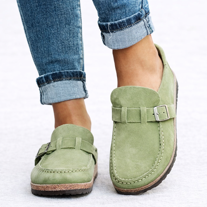 Tabitha | Women's Slip-On Loafers Buckle Detail Suede-Style