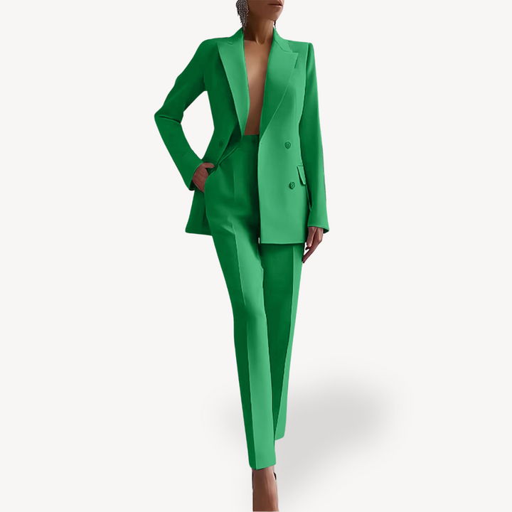 Women’s Tailored Trouser Suit – Double-Breasted Blazer Set for Business and Evening Wear