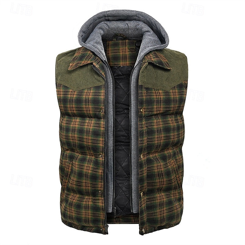 Keaton | Men's Hooded Quilted Gilet Padded Checked Body Warmer