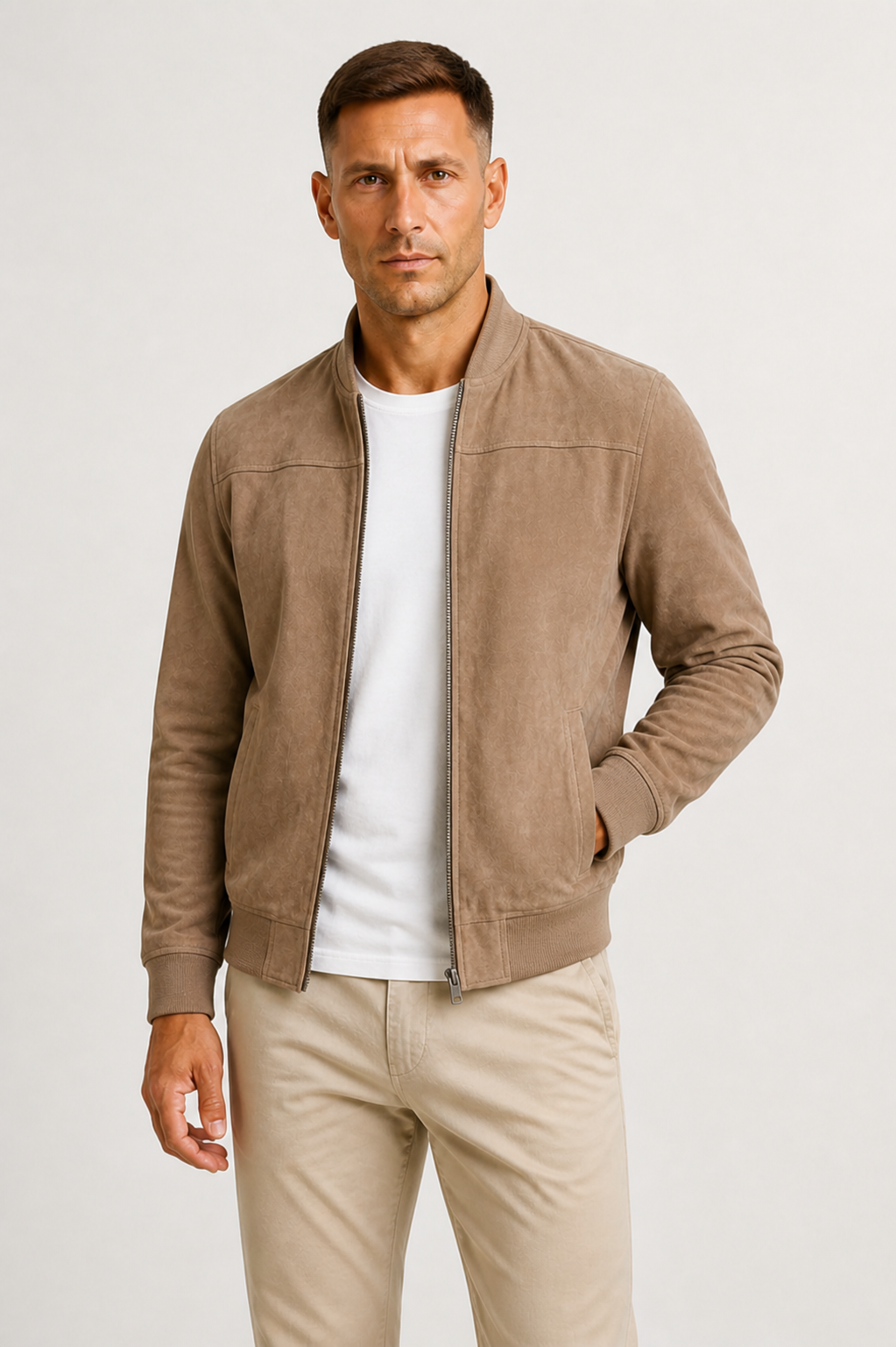 Men's Slim Fit Suede Bomber Jacket