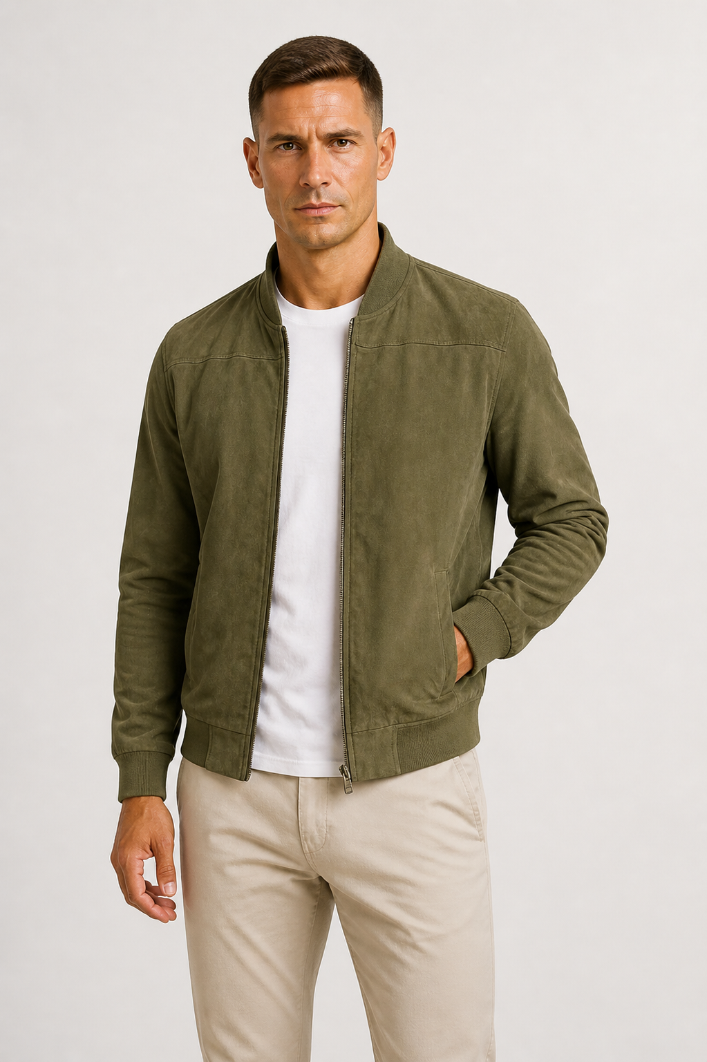 Men's Slim Fit Suede Bomber Jacket
