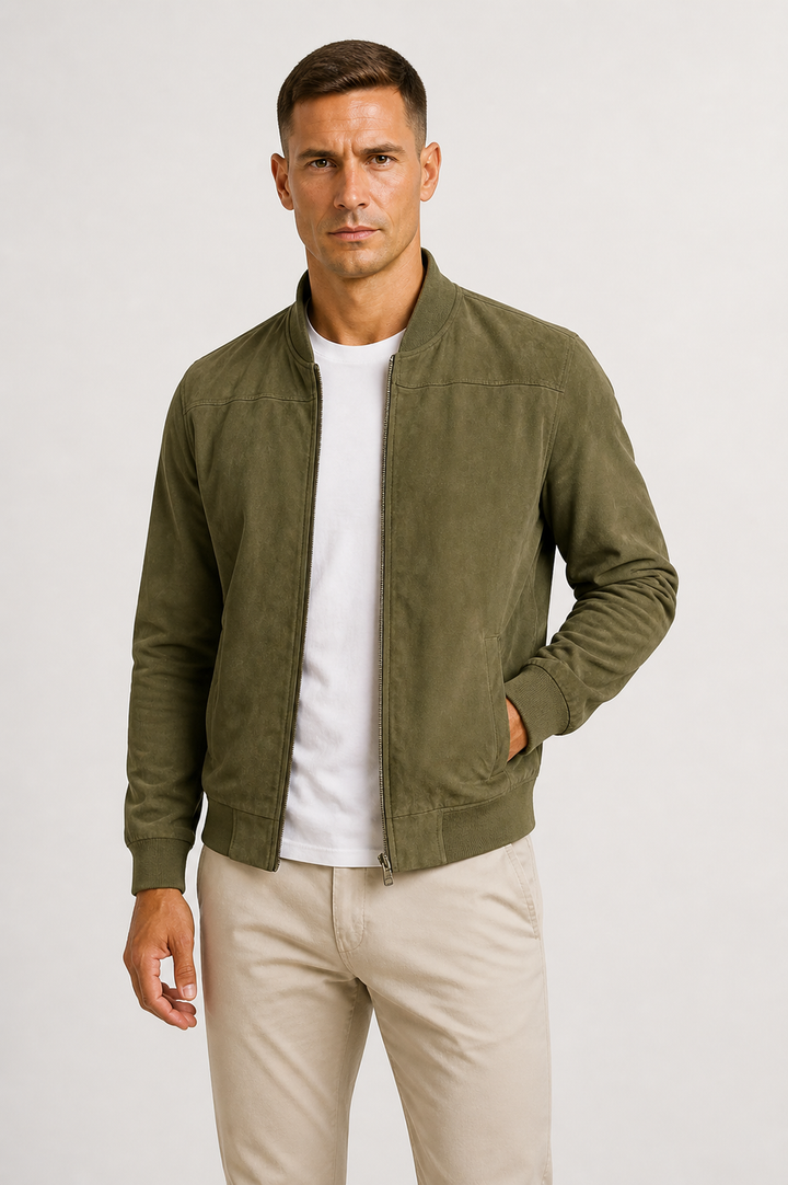 Men's Slim Fit Suede Bomber Jacket