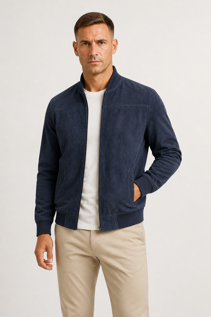 Men's Slim Fit Suede Bomber Jacket