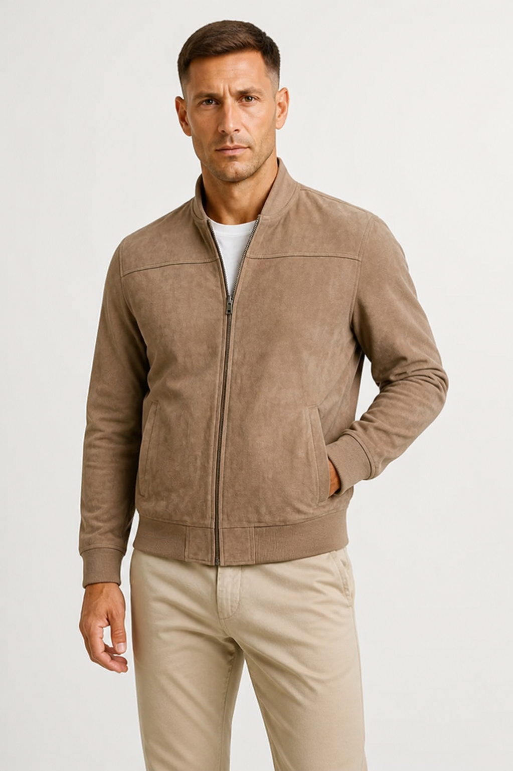 Men's Slim Fit Suede Bomber Jacket