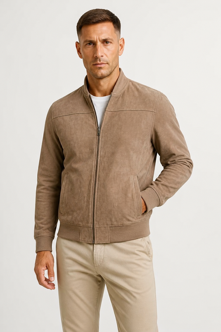Men's Slim Fit Suede Bomber Jacket