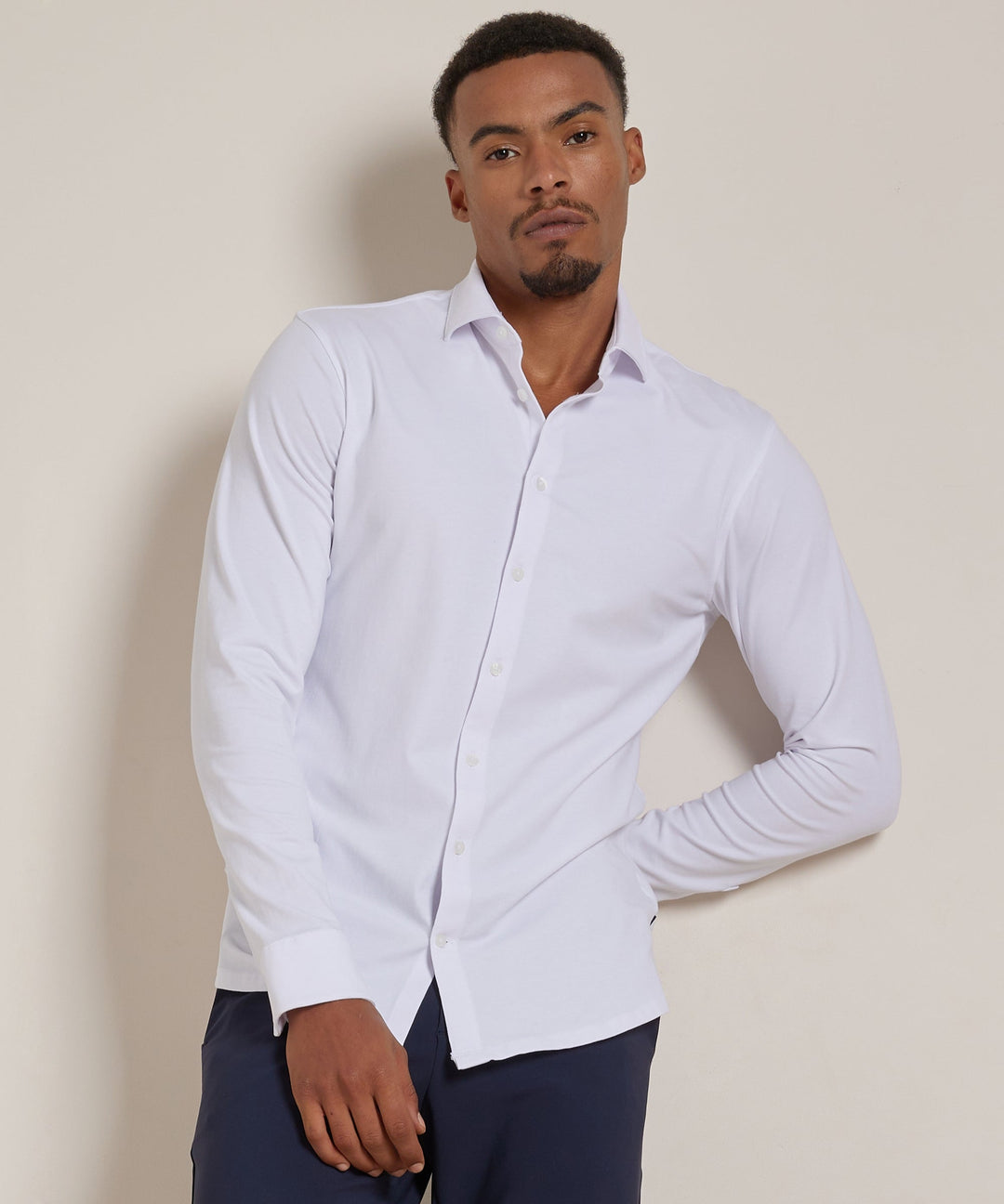 Adrian | Men's Slim Fit Stretch Shirt Long Sleeve Full Button Front