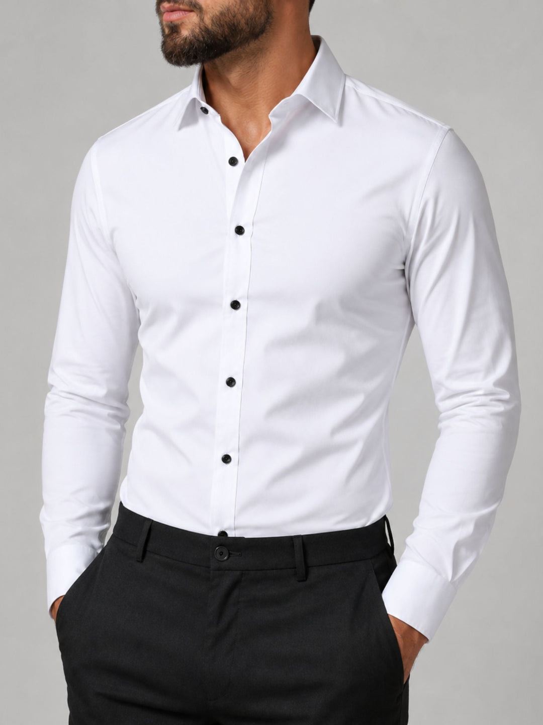 Cecil | Men's Stretch Shirt Pleated Front Contrast Buttons Long Sleeve