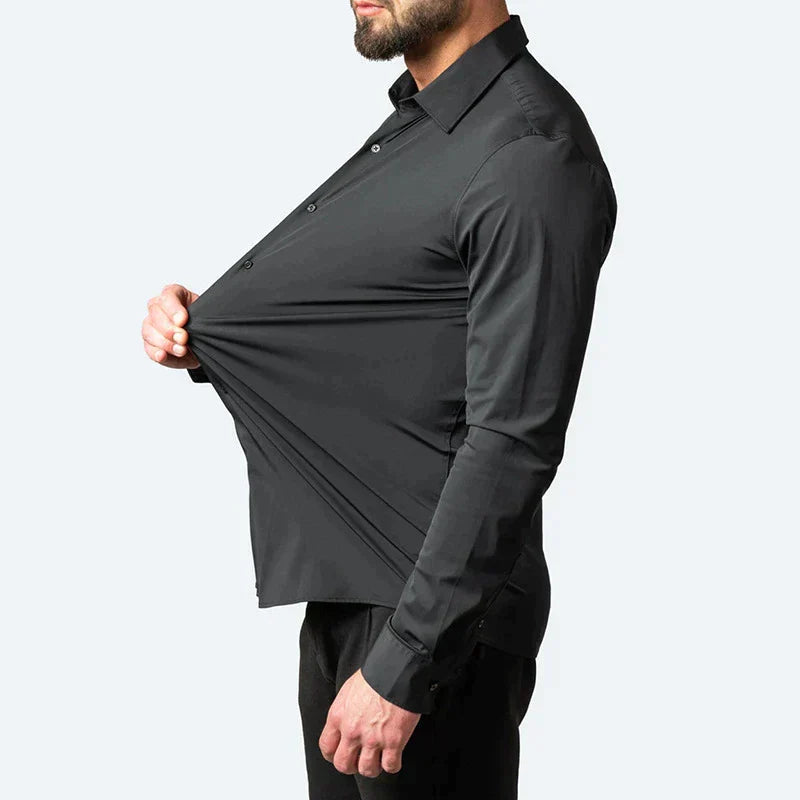 Cecil | Men's Stretch Shirt Pleated Front Contrast Buttons Long Sleeve