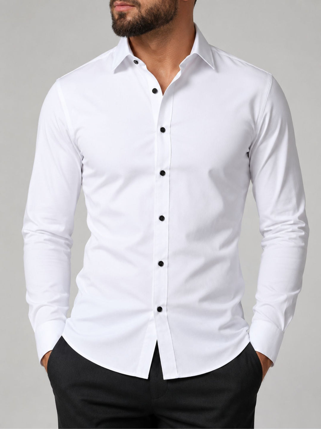 Cecil | Men's Stretch Shirt Pleated Front Contrast Buttons Long Sleeve