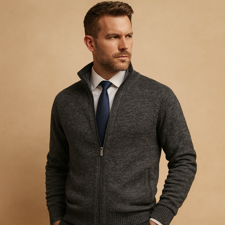 Men’s Classic Zip-Up Cardigan Sweater – Timeless Knit Jacket for Smart Casual Wear