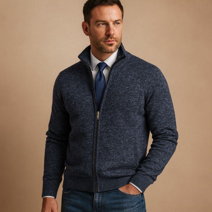 Men’s Classic Zip-Up Cardigan Sweater – Timeless Knit Jacket for Smart Casual Wear