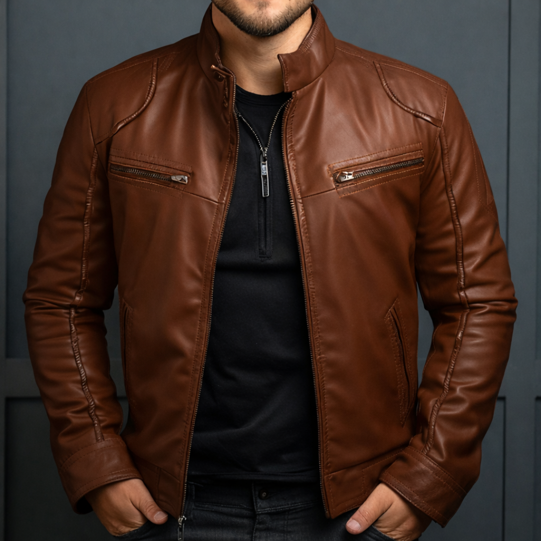 Callan | Men's Faux Leather Stand-Collar Zip Jacket Multi-Pocket
